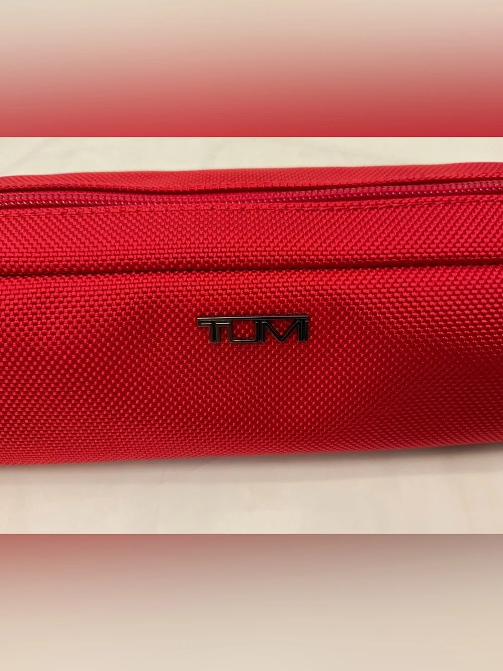 TUMI Zippered Ballistic Nylon Pencil Case Cord Pouch w/ CORD KEEPER - TUMI RED